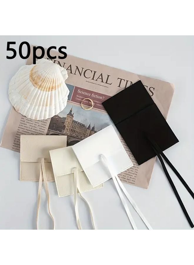 أكياس المجوهرات الباستيل البيضاء الصغيرة 50 حقيبة، أكياس من ميكروفايبر الناعمة بإغلاق شريطي - Image 5