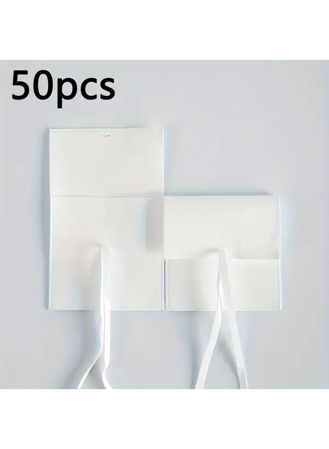 أكياس المجوهرات الباستيل البيضاء الصغيرة 50 حقيبة، أكياس من ميكروفايبر الناعمة بإغلاق شريطي - Image 1