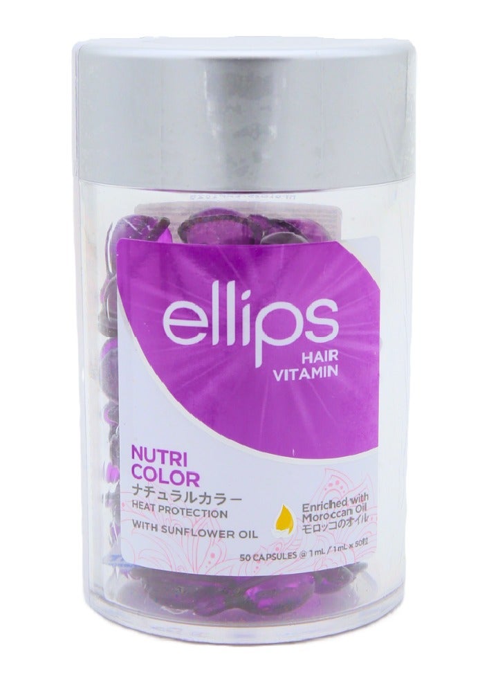 أليبس إليبس نوتري كولور زيت الأرغان المغربي، حماية من الحرارة مع زيت دوار الشمس وزيت الصبار، 50 كبسولة × 1 مل - Image 1