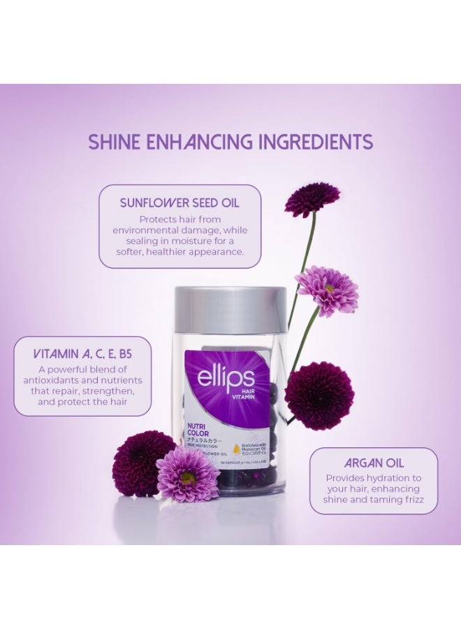 أليبس إليبس نوتري كولور زيت الأرغان المغربي، حماية من الحرارة مع زيت دوار الشمس وزيت الصبار، 50 كبسولة × 1 مل - Image 2