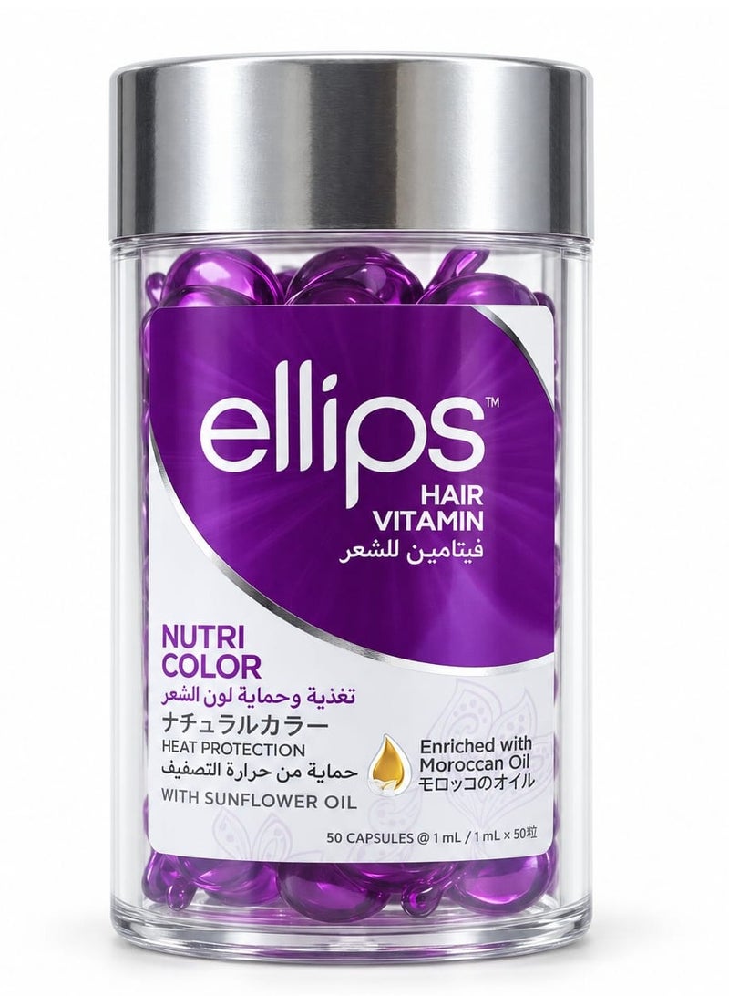 Ellips Hair Vitamin Nutri Color Moroccan Argan Oil, Heat Protection With Sunflower Oil Aloe Vera Oil, 50 x 1ml Capsules - Image 1