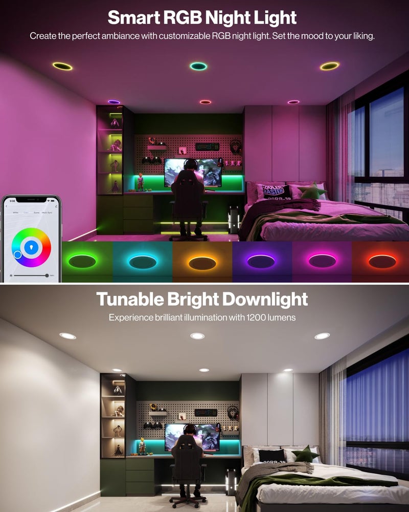 Sunco Lighting Sunco 6 Pack 6 Inch Smart Ultra Thin LED Recessed Ceiling Lights with Night Light, Tunable CCT 2700K to 6000K, Dimmable, 15W, Smooth Trim, Canless with Junction Box - Image 2