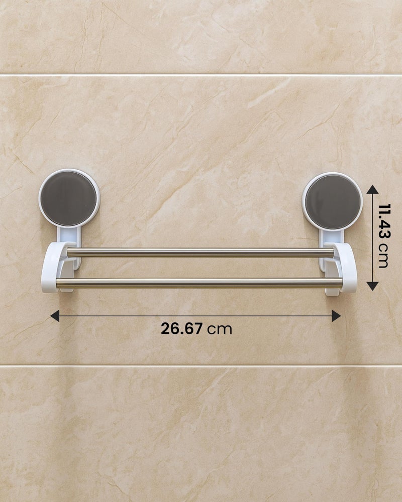 Leawall Self-Adhesive Double Towel Bar for Bathroom No Drill Wall Mounted Towel Rack with Stainless Steel Rods & Plastic Holders bathroom organiser without drill for Bathroom, Kitchen(2 Pcs,10.5 Inch) - Image 4