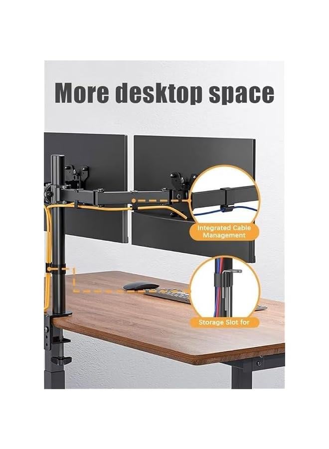 هوكور حامل مكتب مزدوج لشاشة LCD LED من هوكور مع مشبك على شكل حرف C | حامل مكتب مزدوج للشاشة | اذرع شديدة التحمل قابلة للتعديل بالكامل تحمل شاشتين (2) حتى 27 انش - Image 2
