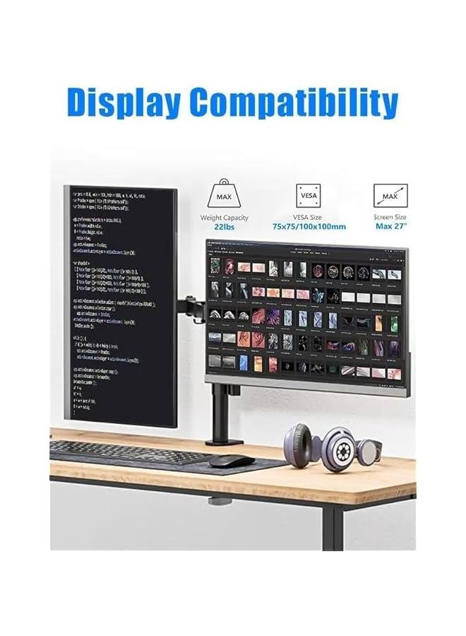 هوكور حامل مكتب مزدوج لشاشة LCD LED من هوكور مع مشبك على شكل حرف C | حامل مكتب مزدوج للشاشة | اذرع شديدة التحمل قابلة للتعديل بالكامل تحمل شاشتين (2) حتى 27 انش - Image 3