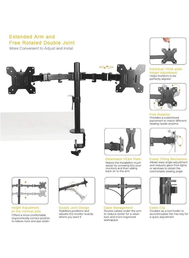 هوكور حامل مكتب مزدوج لشاشة LCD LED من هوكور مع مشبك على شكل حرف C | حامل مكتب مزدوج للشاشة | اذرع شديدة التحمل قابلة للتعديل بالكامل تحمل شاشتين (2) حتى 27 انش - Image 5