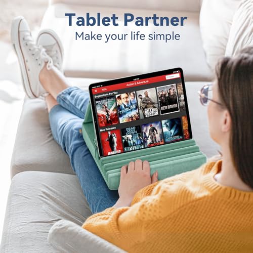 KDD Tablet Pillow Holder, Foldable iPad Stand for Lap, Bed and Desk -Tablet Soft Pad Dock with Pocket & Stylus Mount Compatible with iPad Pro 12.9, 10.5, 9.7 Air Mini 6 5 4 3, E-Reader - Image 3