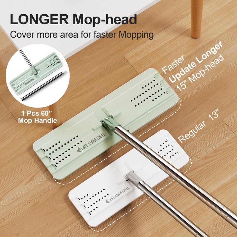 JOYMOOP Mop and Bucket Set - Mops for Floor Cleaning & Wall Cleaner with Long Handle, Include 5 Microfiber Mop Pads - Green Bucket (X-Large) - Image 5