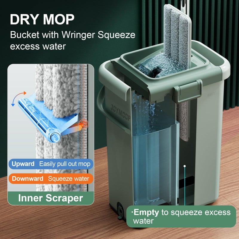 JOYMOOP Mop and Bucket Set - Mops for Floor Cleaning & Wall Cleaner with Long Handle, Include 5 Microfiber Mop Pads - Green Bucket (X-Large) - Image 3