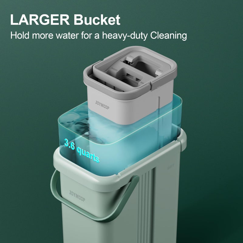JOYMOOP Mop and Bucket Set - Mops for Floor Cleaning & Wall Cleaner with Long Handle, Include 5 Microfiber Mop Pads - Green Bucket (X-Large) - Image 4