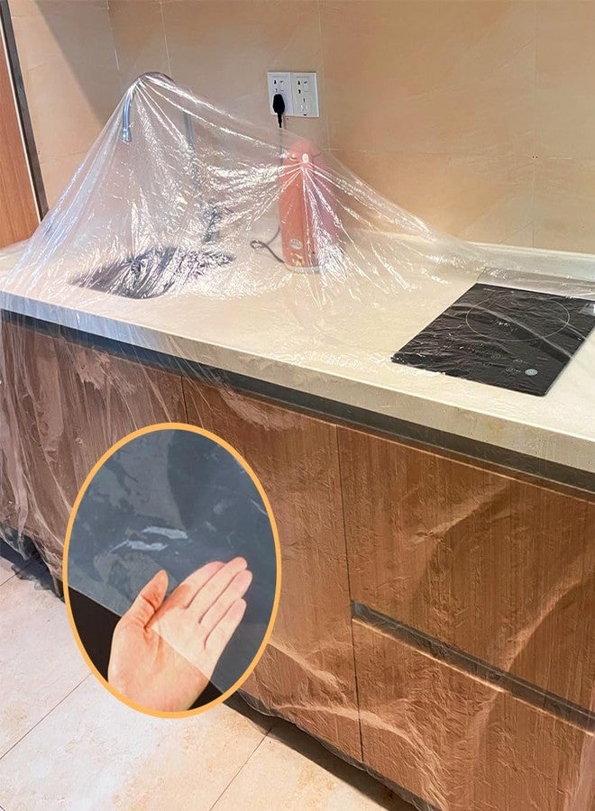 توب سون قماش بلاستيكي شفاف من توب سون للطلاء، مقاس 9×12 قدم، متين، مقاوم للماء والغبار، مقاوم للتمزق، قماش بلاستيكي للرسامين - غطاء أثاث متعدد الأغراض، طبقة حماية للأرضيات والجدران - Image 4