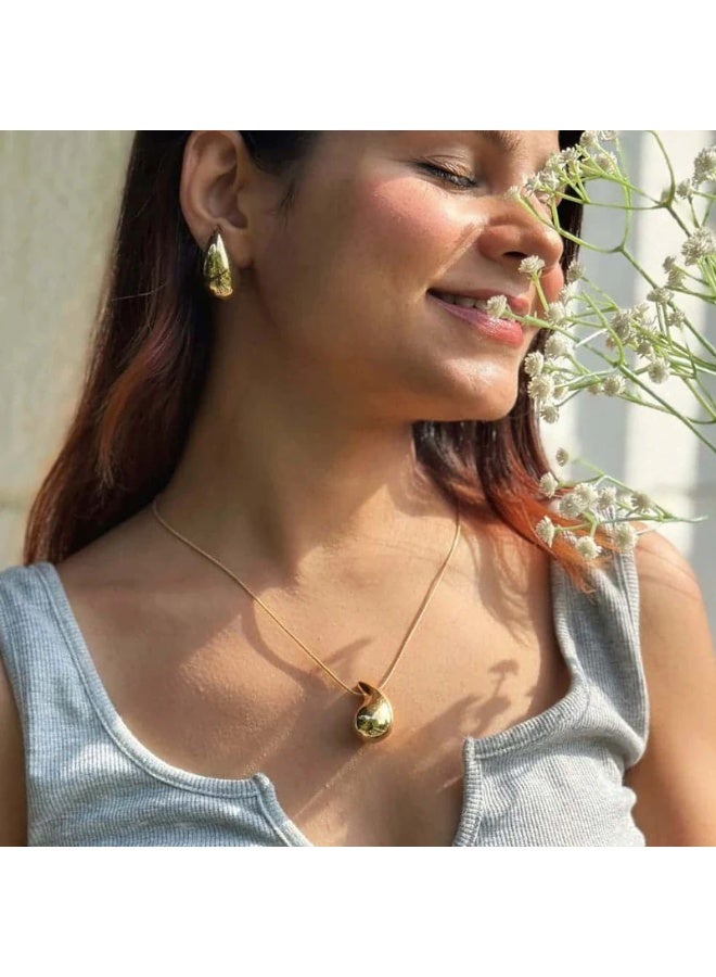 OSLUXE Gold Plated Glossy Chunky Dome Drop Jewellery Set for Women – Anti-Tarnish, Waterproof (OSL91) - Image 3