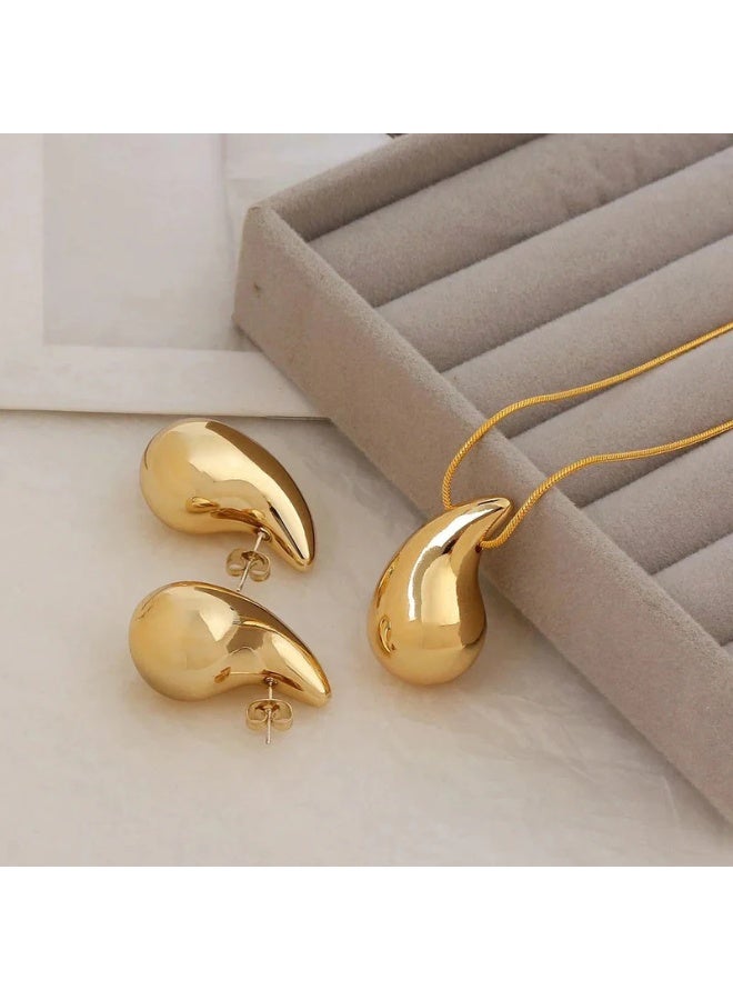 OSLUXE Gold Plated Glossy Chunky Dome Drop Jewellery Set for Women – Anti-Tarnish, Waterproof (OSL91) - Image 1