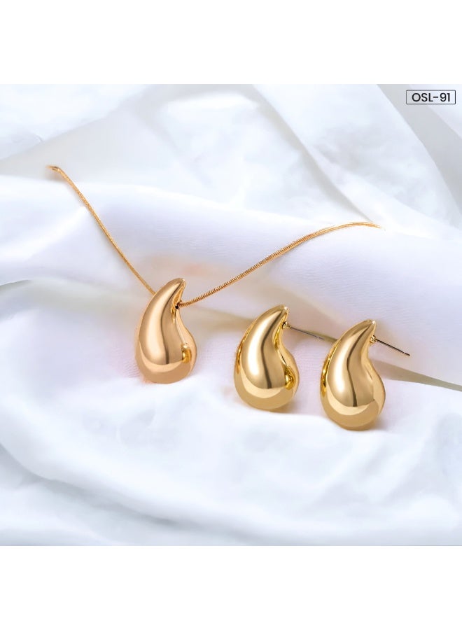 OSLUXE Gold Plated Glossy Chunky Dome Drop Jewellery Set for Women – Anti-Tarnish, Waterproof (OSL91) - Image 4