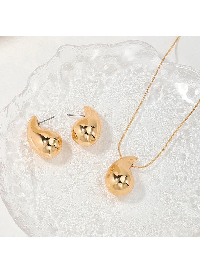 OSLUXE Gold Plated Glossy Chunky Dome Drop Jewellery Set for Women – Anti-Tarnish, Waterproof (OSL91) - Image 2