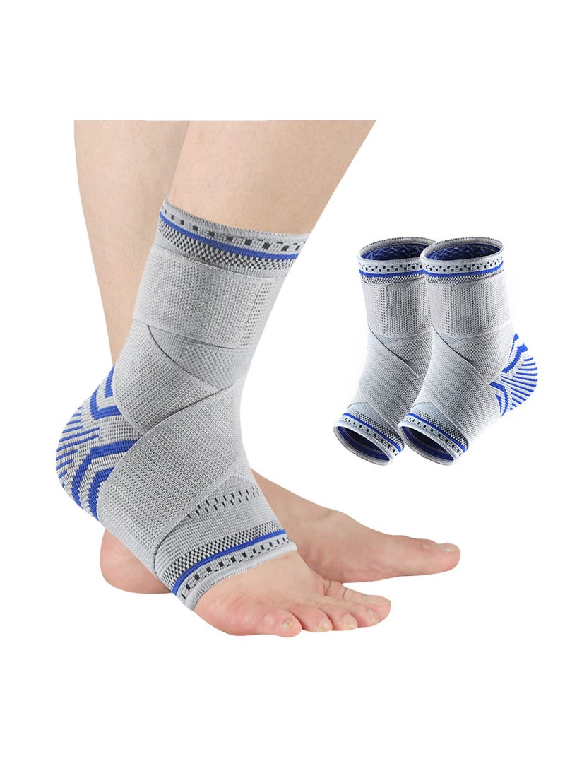SYOSI Ankle Brace Compression Sleeve, Adjustable Ankle Support for Men & Women, Breathable Ankle Sleeve w/Ankle Strap for Sprained Ankle, Swelling Relief Pain, Plantar Fasciitis, Achilles (2 Pack) - Image 1