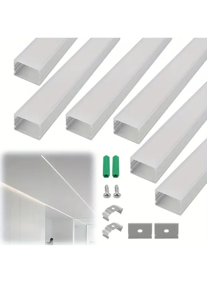 Silver Aluminum U Shaped LED Channel Kit with Milky Cover 1m 6pcs - Image 1