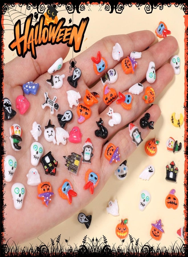 Uotey 100 Pcs Assorted Halloween Nail Charms, Mini Figurines Cute Pumpkin Ghost Skeleton Halloween Resin Nail Art Charms, Halloween Ghost Moon Pumpkin Charm for Acrylic Nails Supplies - Image 3