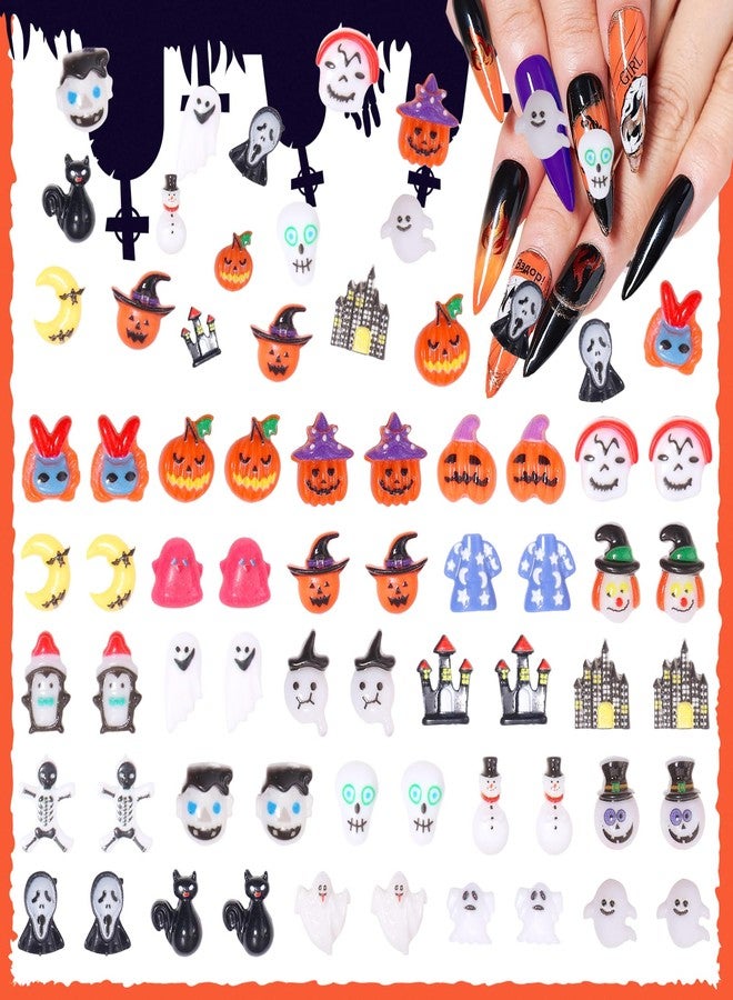 Uotey 100 Pcs Assorted Halloween Nail Charms, Mini Figurines Cute Pumpkin Ghost Skeleton Halloween Resin Nail Art Charms, Halloween Ghost Moon Pumpkin Charm for Acrylic Nails Supplies - Image 1