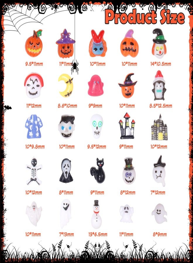 Uotey 100 Pcs Assorted Halloween Nail Charms, Mini Figurines Cute Pumpkin Ghost Skeleton Halloween Resin Nail Art Charms, Halloween Ghost Moon Pumpkin Charm for Acrylic Nails Supplies - Image 2
