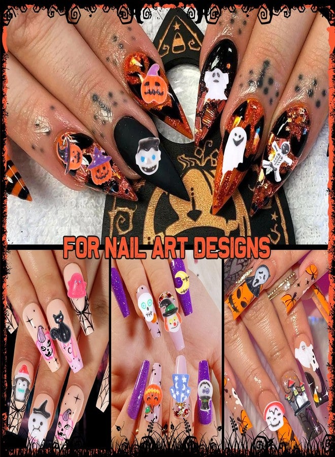 Uotey 100 Pcs Assorted Halloween Nail Charms, Mini Figurines Cute Pumpkin Ghost Skeleton Halloween Resin Nail Art Charms, Halloween Ghost Moon Pumpkin Charm for Acrylic Nails Supplies - Image 5