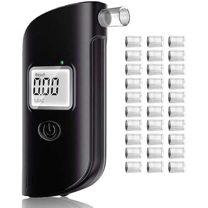 rayihni Alcohol Tester, Portable Alcohol Tester Police Accurate, Per Mille Meter with 30 Mouthpieces, Alcohol Meter with Digital LCD Display, Alcohol Tester for Professional and Private Home Use - Image 1