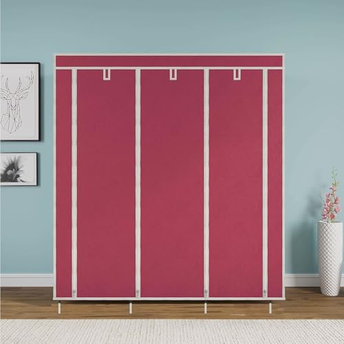 GTC® 6+2 Layer Fancy and Portable Foldable Collapsible Closet Cabinet Wardrobe Cloth Organizer Shelves Racks Non Woven Fabric and PP Plastic Maroon (Self Assemble) Storage Unit 88330 Maroon - Image 3