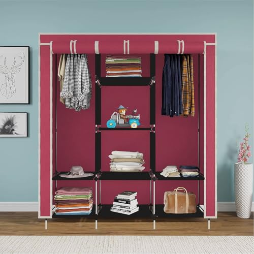 GTC® 6+2 Layer Fancy and Portable Foldable Collapsible Closet Cabinet Wardrobe Cloth Organizer Shelves Racks Non Woven Fabric and PP Plastic Maroon (Self Assemble) Storage Unit 88330 Maroon - Image 2