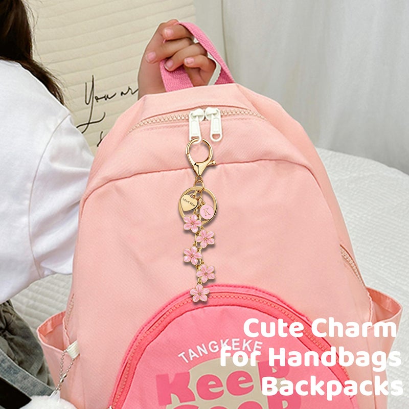 Suweibuke Cute Initial Letter Keychain with Love You Heart, Enamel Flower Charm for Key Handbag Backpack - Women Girls Gifts (Light Pink-J) - Image 4