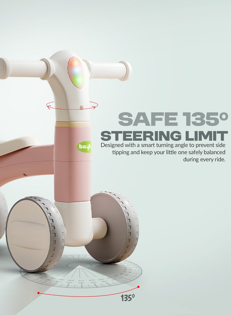 بيبي دراجة توازن بيبل بيبي للأطفال، دراجة توازن للأطفال الصغار مزودة بموسيقى وإضاءة | دراجة بأربع عجلات للأطفال الصغار | دراجة توازن للأطفال الصغار من سنة إلى ثلاث سنوات، لون وردي - Image 4