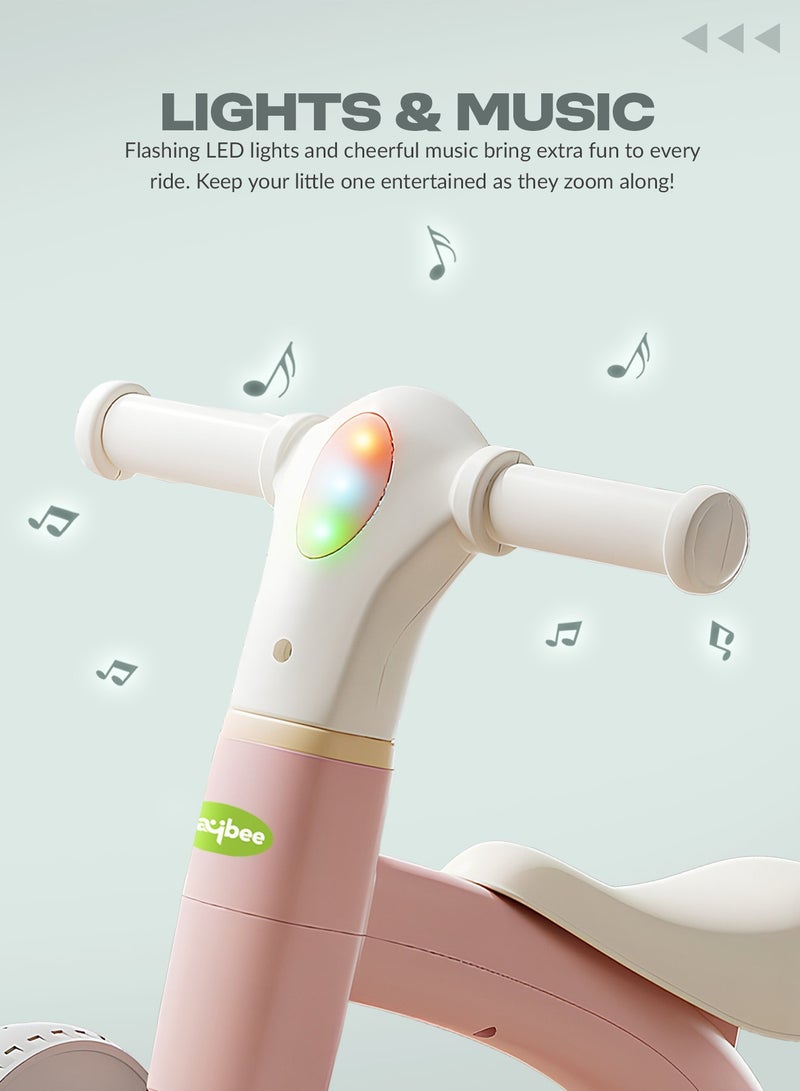 بيبي دراجة توازن بيبل بيبي للأطفال، دراجة توازن للأطفال الصغار مزودة بموسيقى وإضاءة | دراجة بأربع عجلات للأطفال الصغار | دراجة توازن للأطفال الصغار من سنة إلى ثلاث سنوات، لون وردي - Image 5