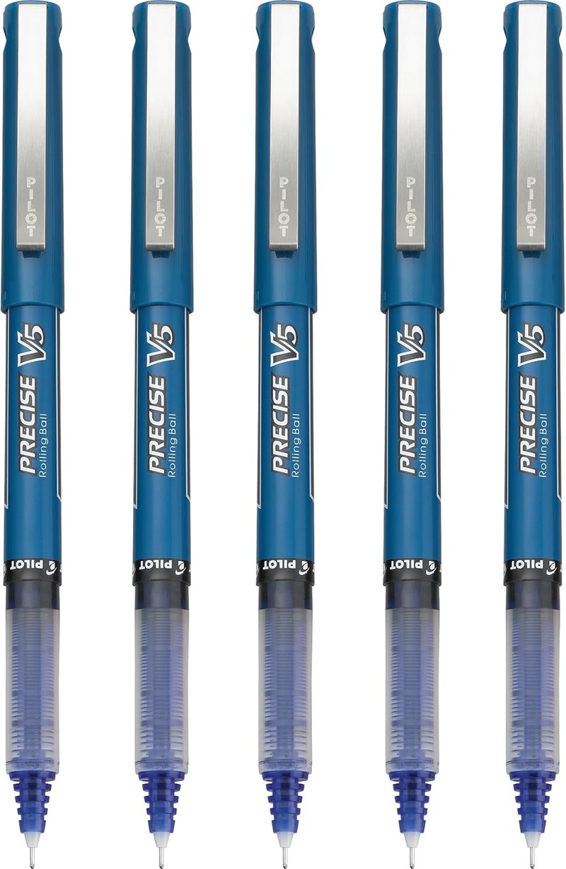 PILOT Precise V5 Rollerball Pens, Extra Fine Point 0.5 mm Blue Pens, Blue, Pack of 5 - Ideal for School, Journaling & Office Writing - Image 2