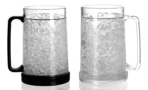 EASICOZI Double Wall Gel Frosty Freezer Ice Mugs Clear 16oz Set of 2 (Black and White) - Image 1