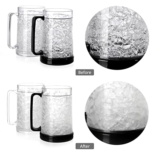 EASICOZI Double Wall Gel Frosty Freezer Ice Mugs Clear 16oz Set of 2 (Black and White) - Image 3