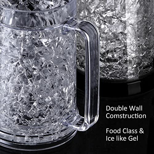 EASICOZI Double Wall Gel Frosty Freezer Ice Mugs Clear 16oz Set of 2 (Black and White) - Image 4