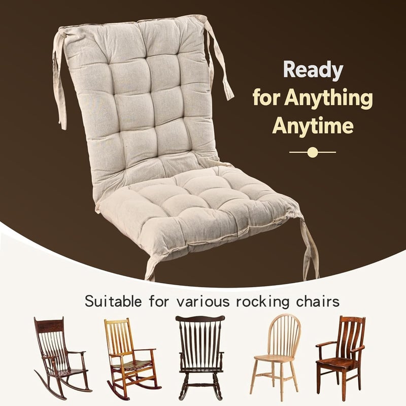 Kuber Industries Cotton 18x36 Inch Long Comfortable Rocking Chair Cushion with Ties | Back Rest & Seat Cushions Chair Pad for Rocking Chairs | Chair Cushion for Office & Home Use | Plain - Cream - Image 4