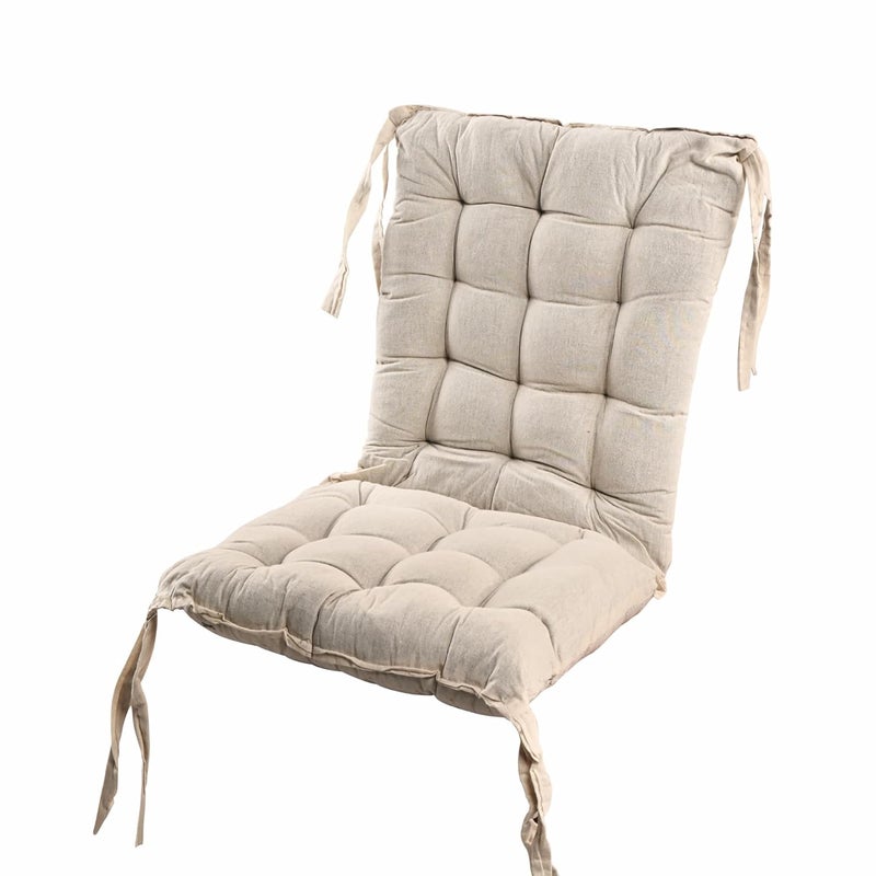 Kuber Industries Cotton 18x36 Inch Long Comfortable Rocking Chair Cushion with Ties | Back Rest & Seat Cushions Chair Pad for Rocking Chairs | Chair Cushion for Office & Home Use | Plain - Cream - Image 2