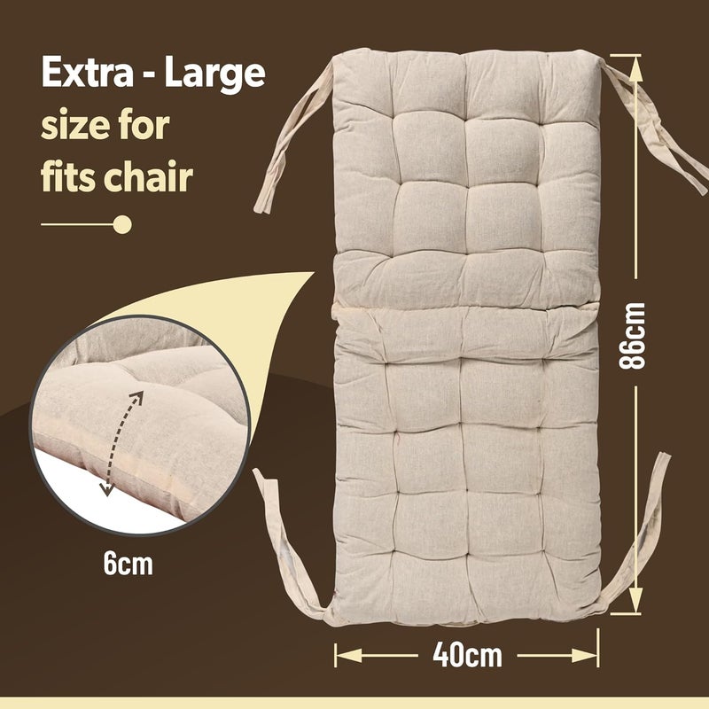 Kuber Industries Cotton 18x36 Inch Long Comfortable Rocking Chair Cushion with Ties | Back Rest & Seat Cushions Chair Pad for Rocking Chairs | Chair Cushion for Office & Home Use | Plain - Cream - Image 3