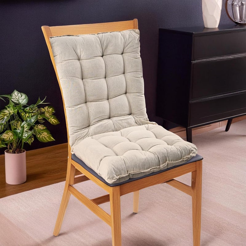 Kuber Industries Cotton 18x36 Inch Long Comfortable Rocking Chair Cushion with Ties | Back Rest & Seat Cushions Chair Pad for Rocking Chairs | Chair Cushion for Office & Home Use | Plain - Cream - Image 1