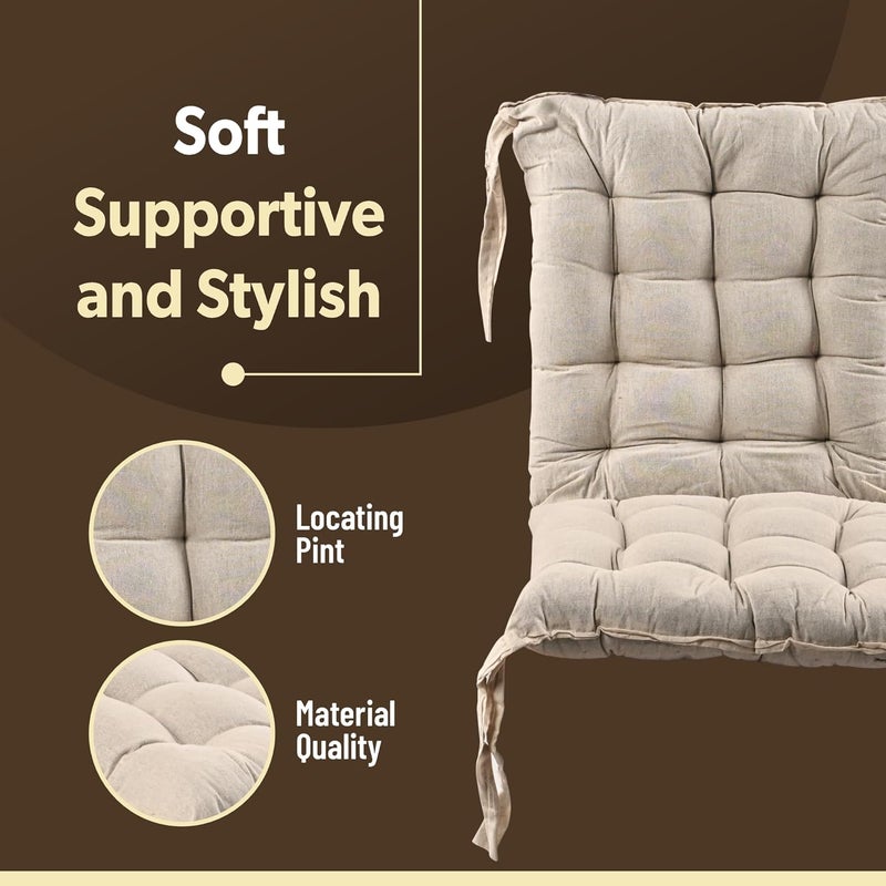 Kuber Industries Cotton 18x36 Inch Long Comfortable Rocking Chair Cushion with Ties | Back Rest & Seat Cushions Chair Pad for Rocking Chairs | Chair Cushion for Office & Home Use | Plain - Cream - Image 5