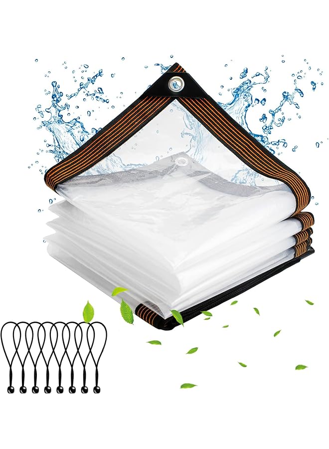 The Bros Clear Heavy Duty Tarpaulin, Waterproof Tarpaulin Transparent Tarpaulin with Eyelets with Elastic Band, PE Transparent Tarp for Patio, Gazebo, Terraces, Wind Protection (2x4M)  - Image 1