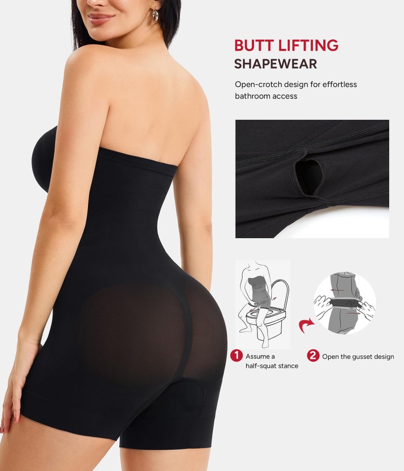 Nebility Strapless Shapewear for Women Tummy Control Shapewear Bodysuits Full Body Shaper with Adjustable Bow & Halter Neck(Black,Large) - Image 3