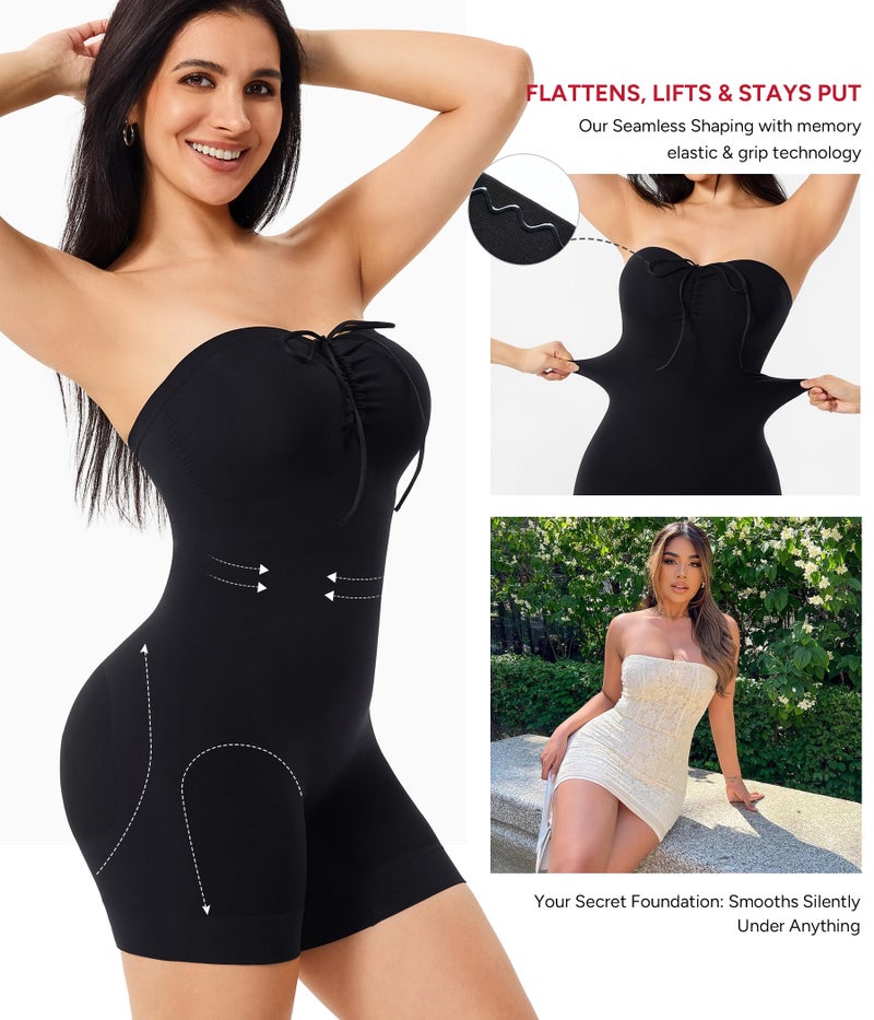 Nebility Strapless Shapewear for Women Tummy Control Shapewear Bodysuits Full Body Shaper with Adjustable Bow & Halter Neck(Black,Large) - Image 4