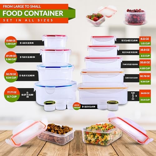 RFAQK 28 Pcs Food Storage Containers with Airtight Lids-(85OZ to 1.2OZ) 14 Clear Plastic Containers with 14 Lids-Large Meal Prep Fruits Containers for Kitchen-Freezer,Microwave and Dishwasher Safe - Image 3