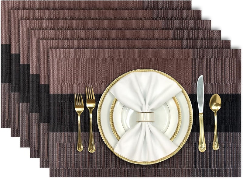 Aofmee Placemats, Place Mats Set of 6, Heat Resistant Table Placemats, Washable PVC Table Mats, Woven Vinyl Placemats for Kitchen Dining Table, Non-Slip Stain Resistant Placemats Indoor Easy to Clean - Image 1