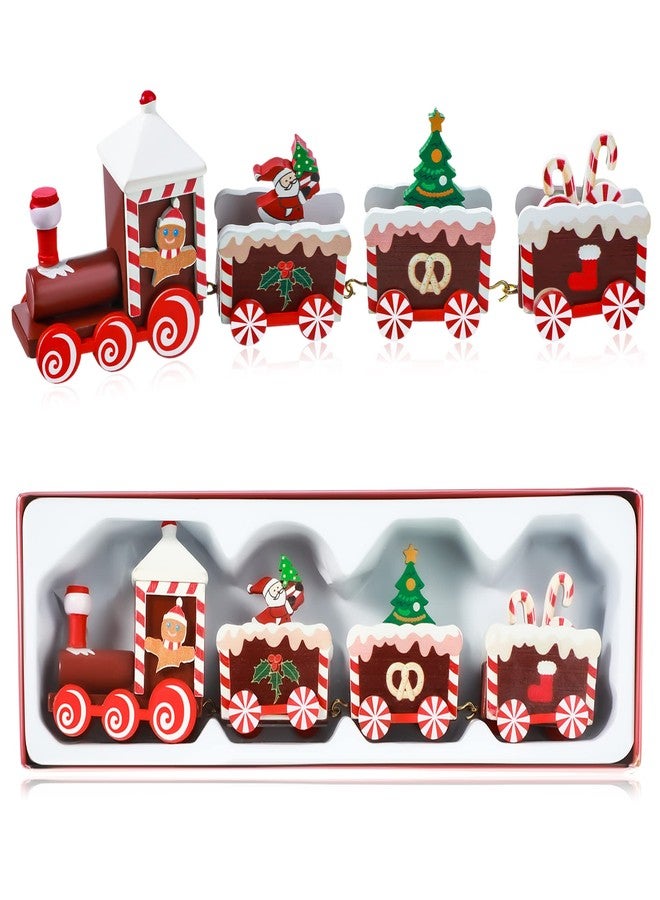 Yulejo Christmas Train Painted Wooden Christmas Decoration Mini Christmas Tree Train Christmas Decorations Wood Train Decor for Xmas Table Top Ornament for Festival Party Decor (Santa Claus, Red) - Image 1