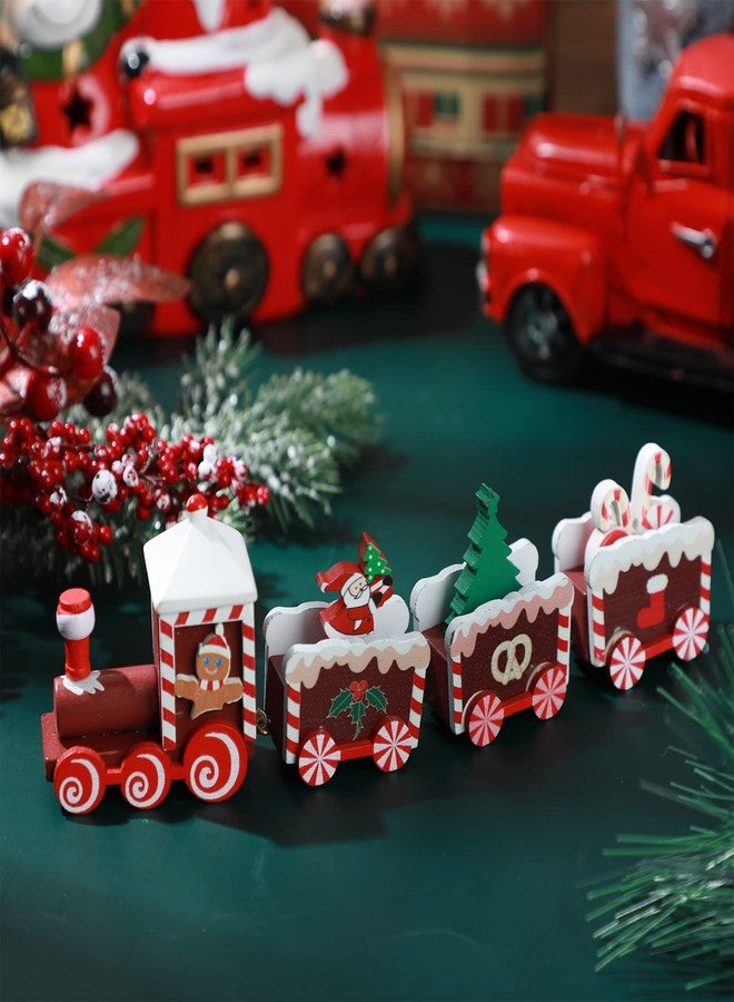 Yulejo Christmas Train Painted Wooden Christmas Decoration Mini Christmas Tree Train Christmas Decorations Wood Train Decor for Xmas Table Top Ornament for Festival Party Decor (Santa Claus, Red) - Image 3