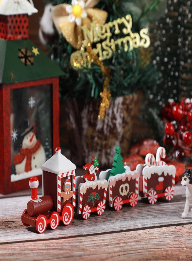 Yulejo Christmas Train Painted Wooden Christmas Decoration Mini Christmas Tree Train Christmas Decorations Wood Train Decor for Xmas Table Top Ornament for Festival Party Decor (Santa Claus, Red) - Image 2