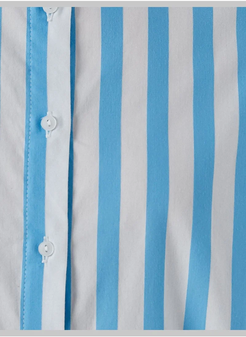 كوتون Cotton Tunic Striped Shirt Neck