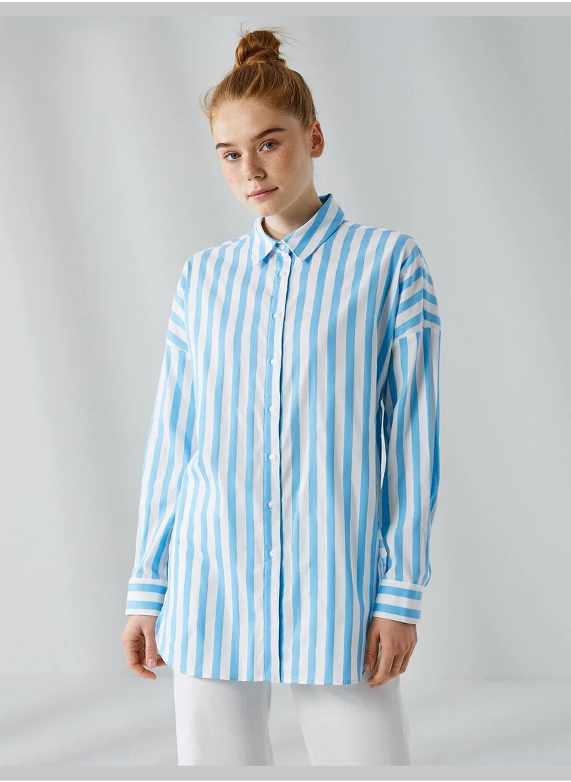 كوتون Cotton Tunic Striped Shirt Neck
